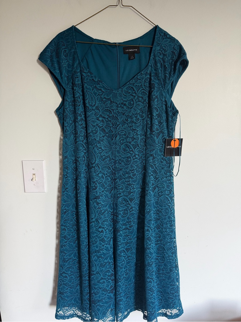 Liz Claiborne Teal Lace Cap-Sleeve A-Line Dress